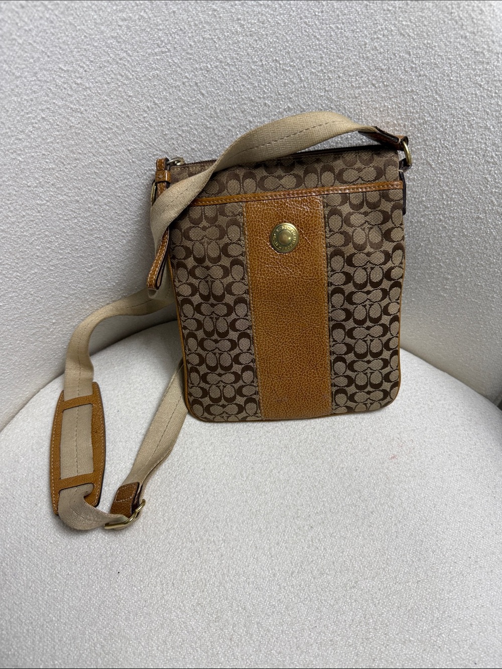 Coach Small Signature Crossbody in Brown and Tan